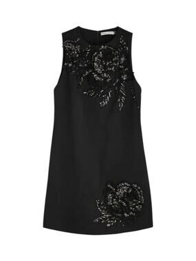 Alice + Olivia Clyde Embellished Satin Mini Little Black‎ Dress